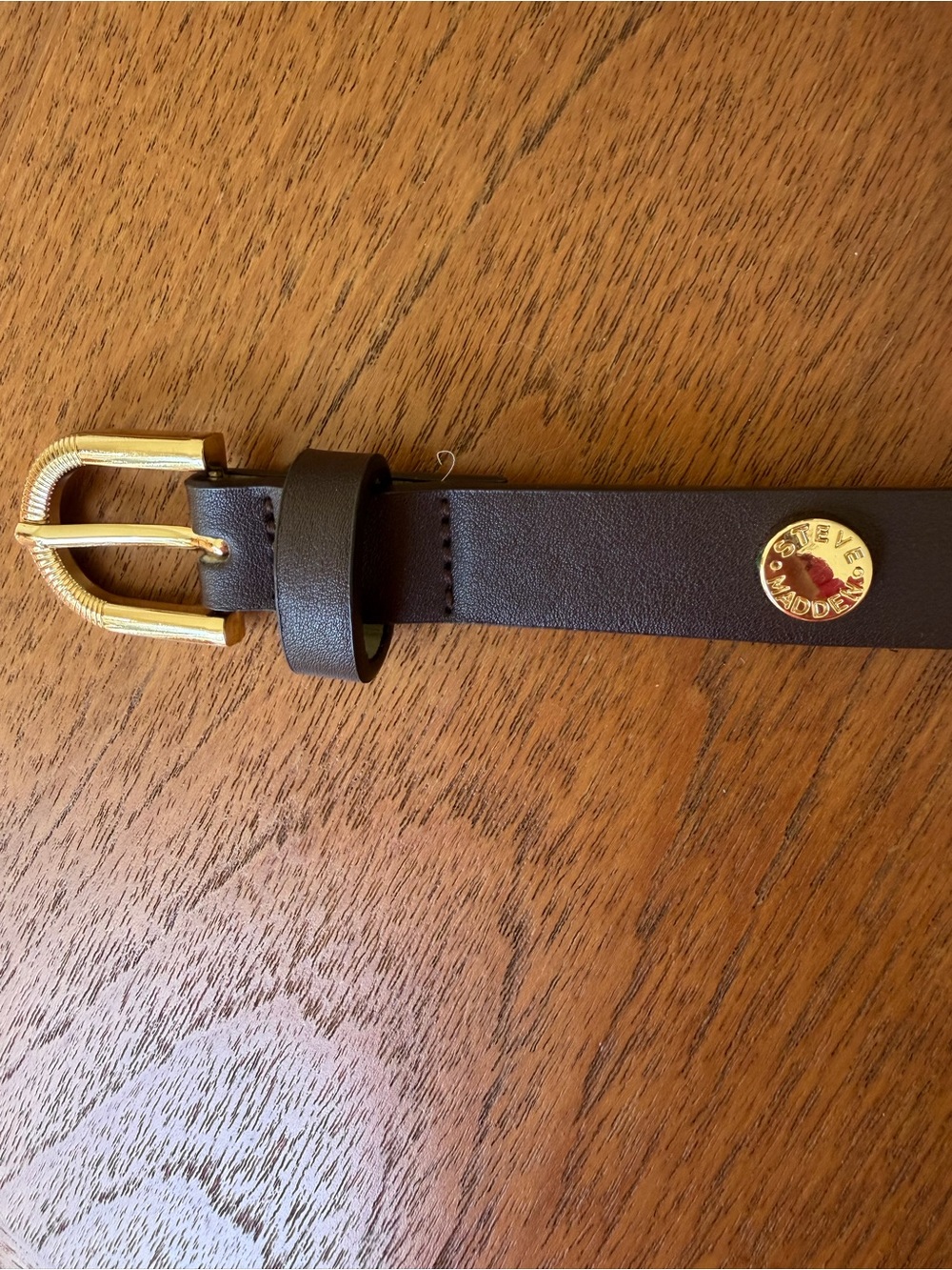 Steve Madden Dark Brown Leather Belt with Gold Accent